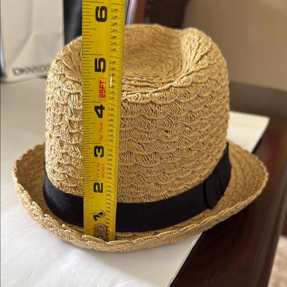 APT 9 Womens Woven Straw Fedora Hat Tan With Black Band Summer Like New